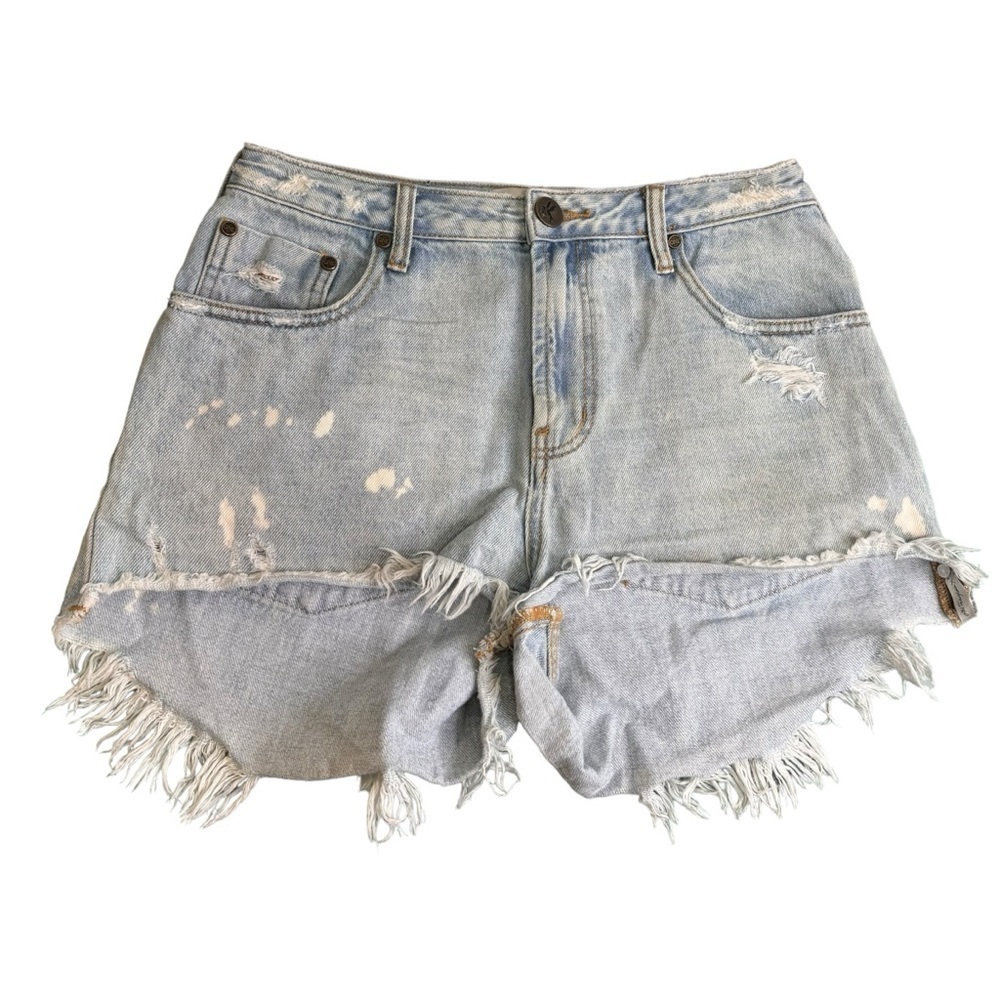 One Teaspoon High Waist Bonita Bleached Raw Hem Denim Jean Shorts Size 28